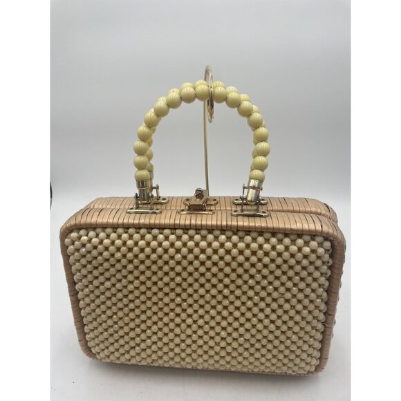 Vintage Wicker & Beaded Handbag With Acrylic Handles - Picture 5 of 10